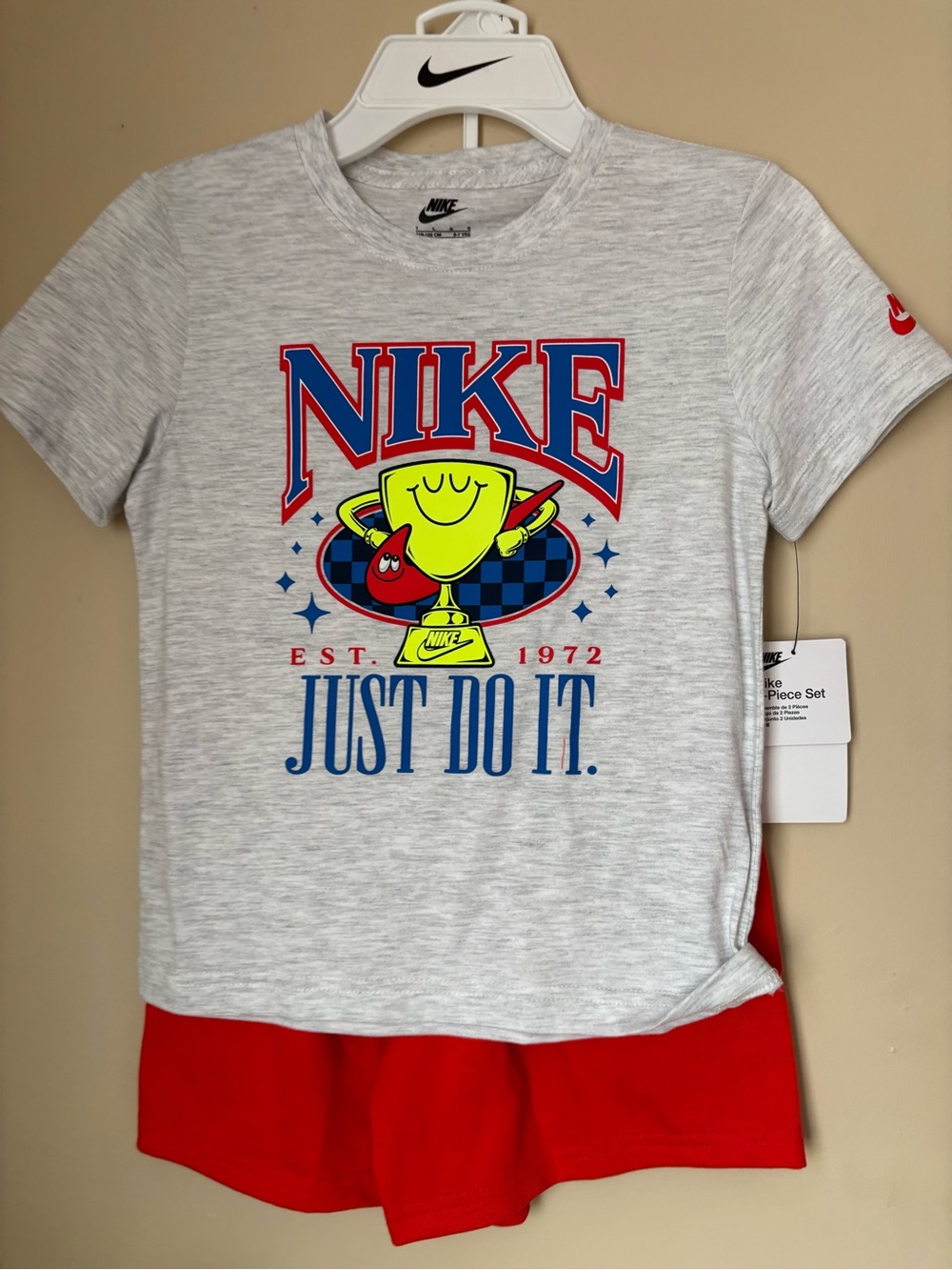 Nike Light Gray Tee with Red & Blue Trophy Graphic